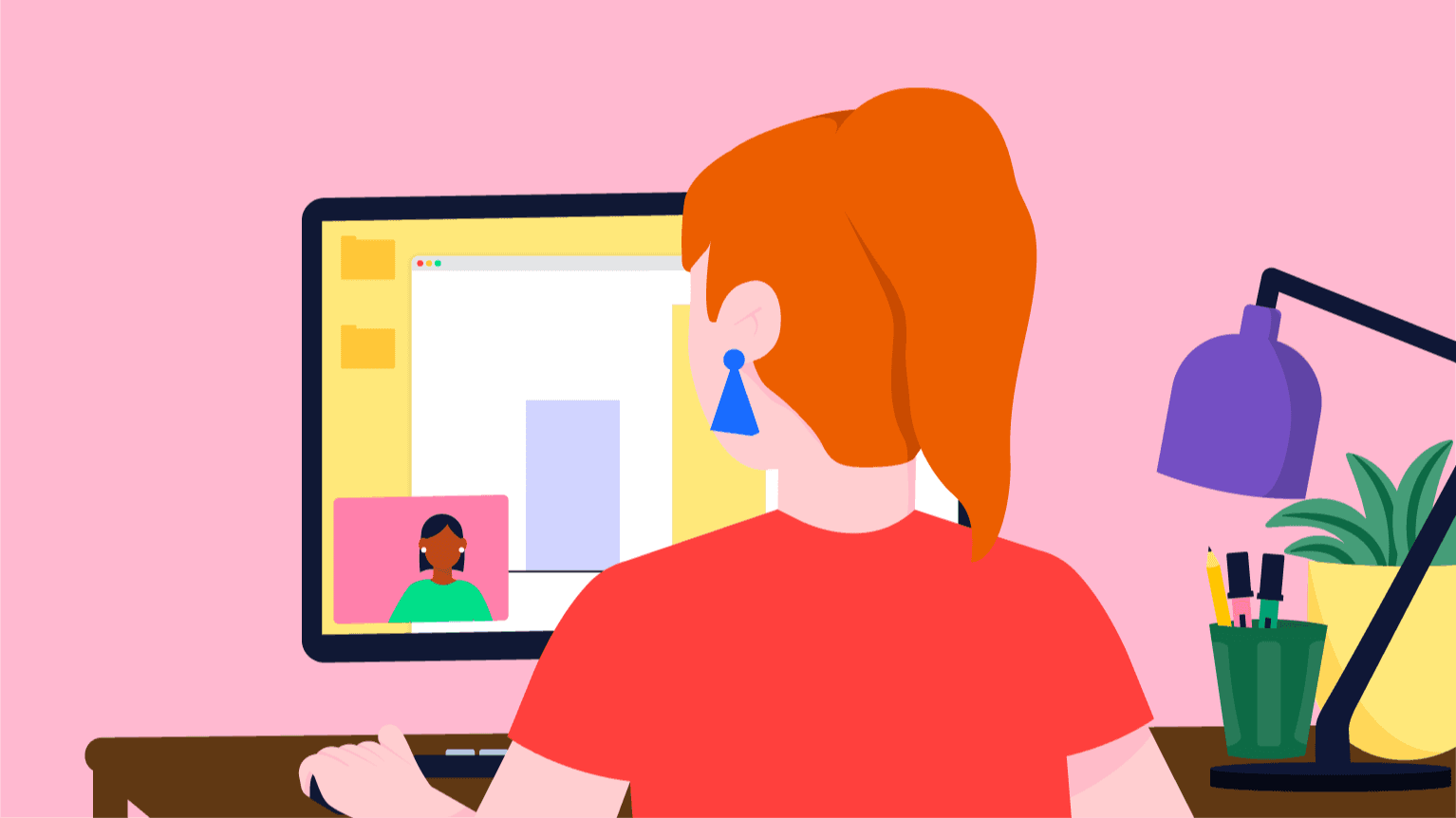A woman working from home asset