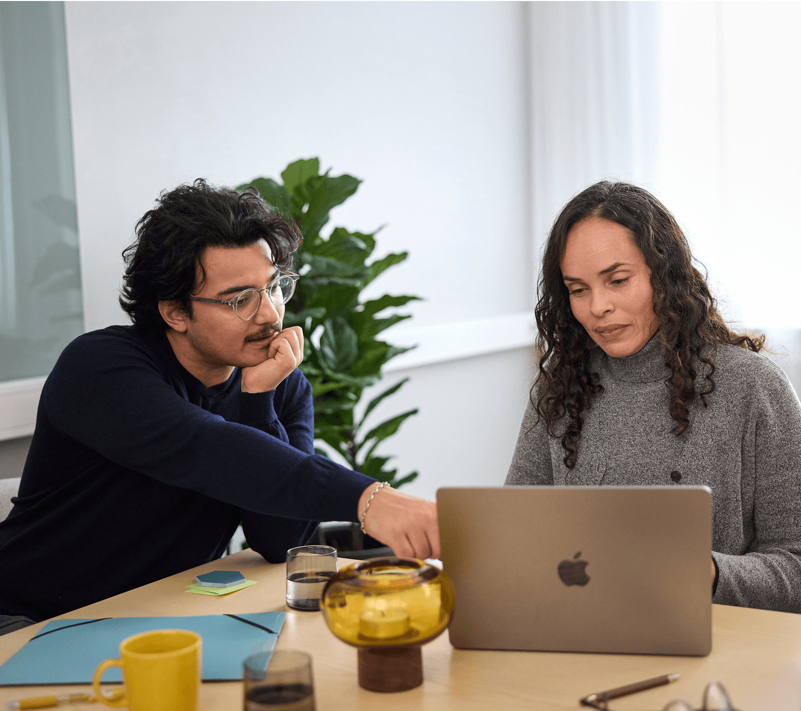 Two people working on laptop