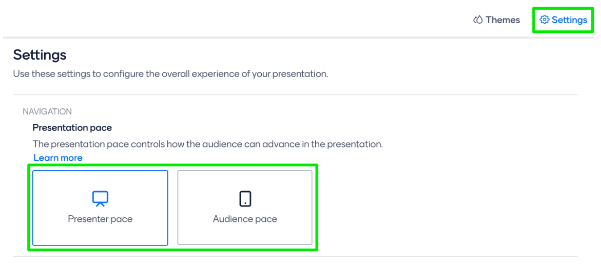 Switching between presenter and audience pace
